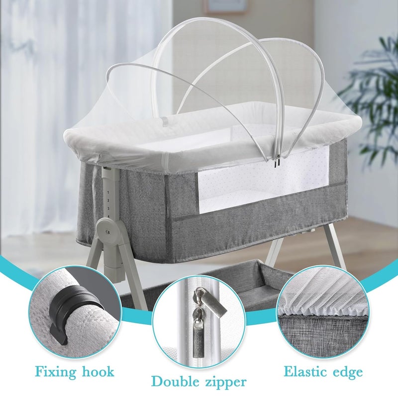 jiangcha Bassinet Cover for Cats - Bassinet Net Cover for Baby Prevents Entry of Insects/Pets, Breathable Crib Net with Two-Way Zippers, Mosquito Net for Bedside Sleeper/Travel Crib (White-Small) - Image 2